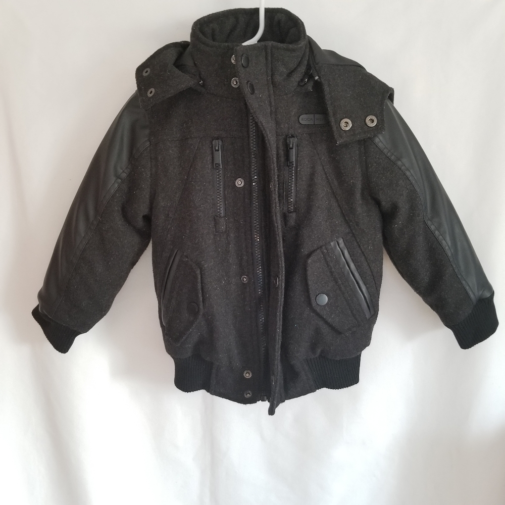 NWT Boys Rocawear Classic Black Coat w Detachable Hood, Zipper & Pockets Size 4